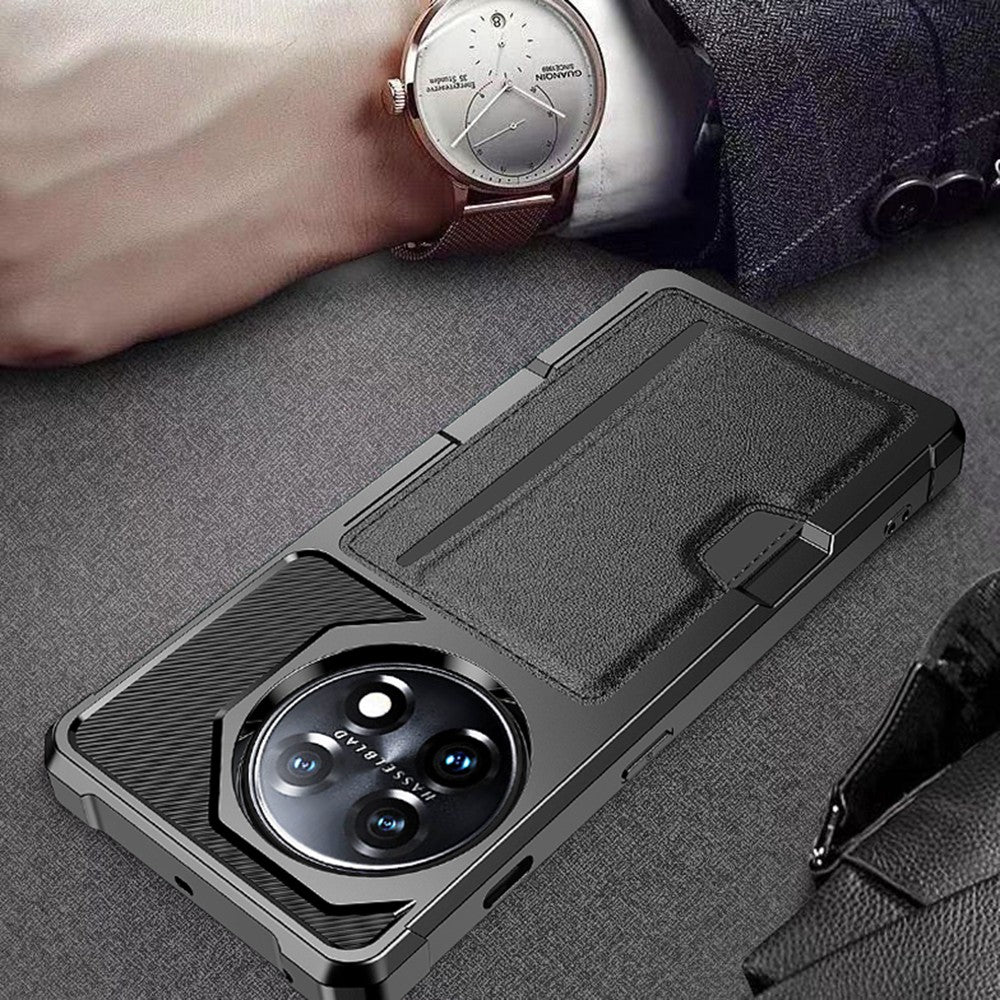 For OnePlus 11 5G Shockproof Case ZM02 PU Leather Coated Anti-Drop TPU Phone Case with Card Slot