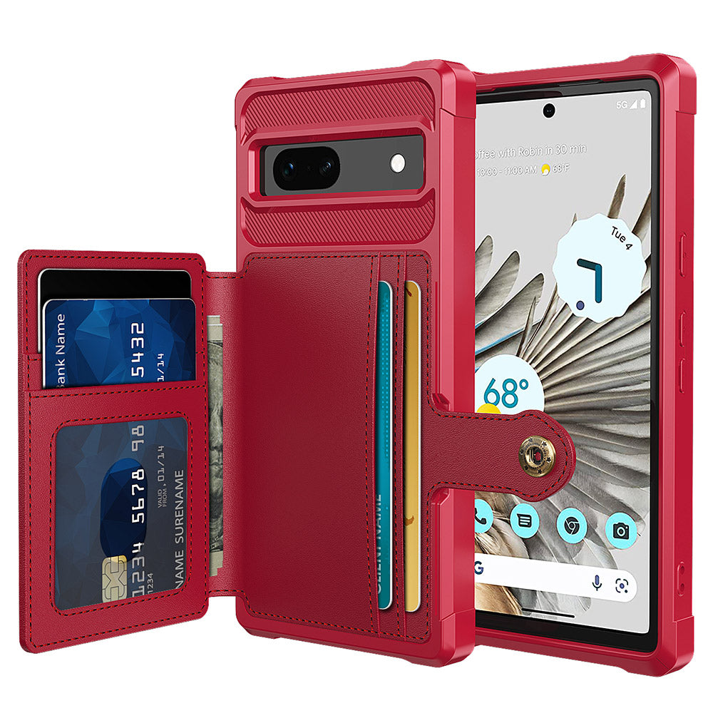 ZM03 For Google Pixel 7a PU Leather Coated TPU Case Card Holder Kickstand Phone Cover