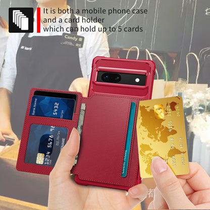 ZM03 For Google Pixel 7a PU Leather Coated TPU Case Card Holder Kickstand Phone Cover