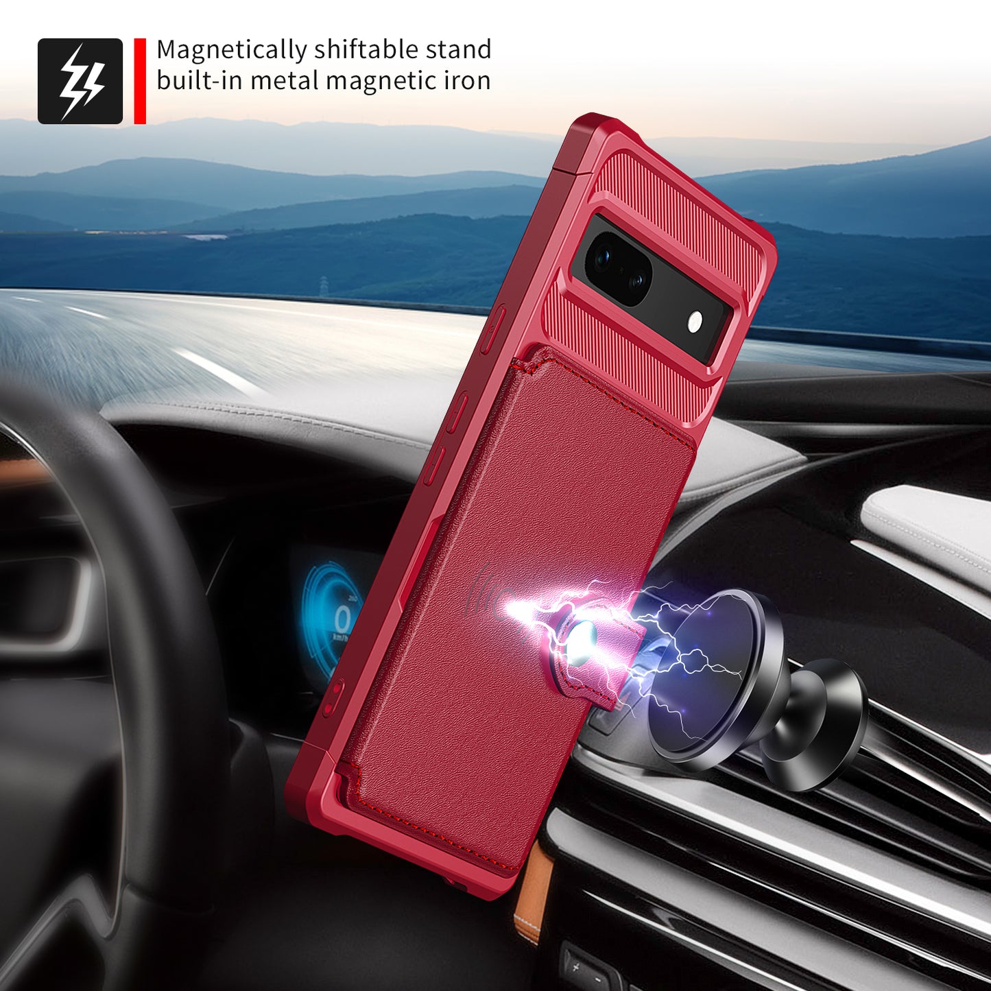 ZM03 For Google Pixel 7a PU Leather Coated TPU Case Card Holder Kickstand Phone Cover