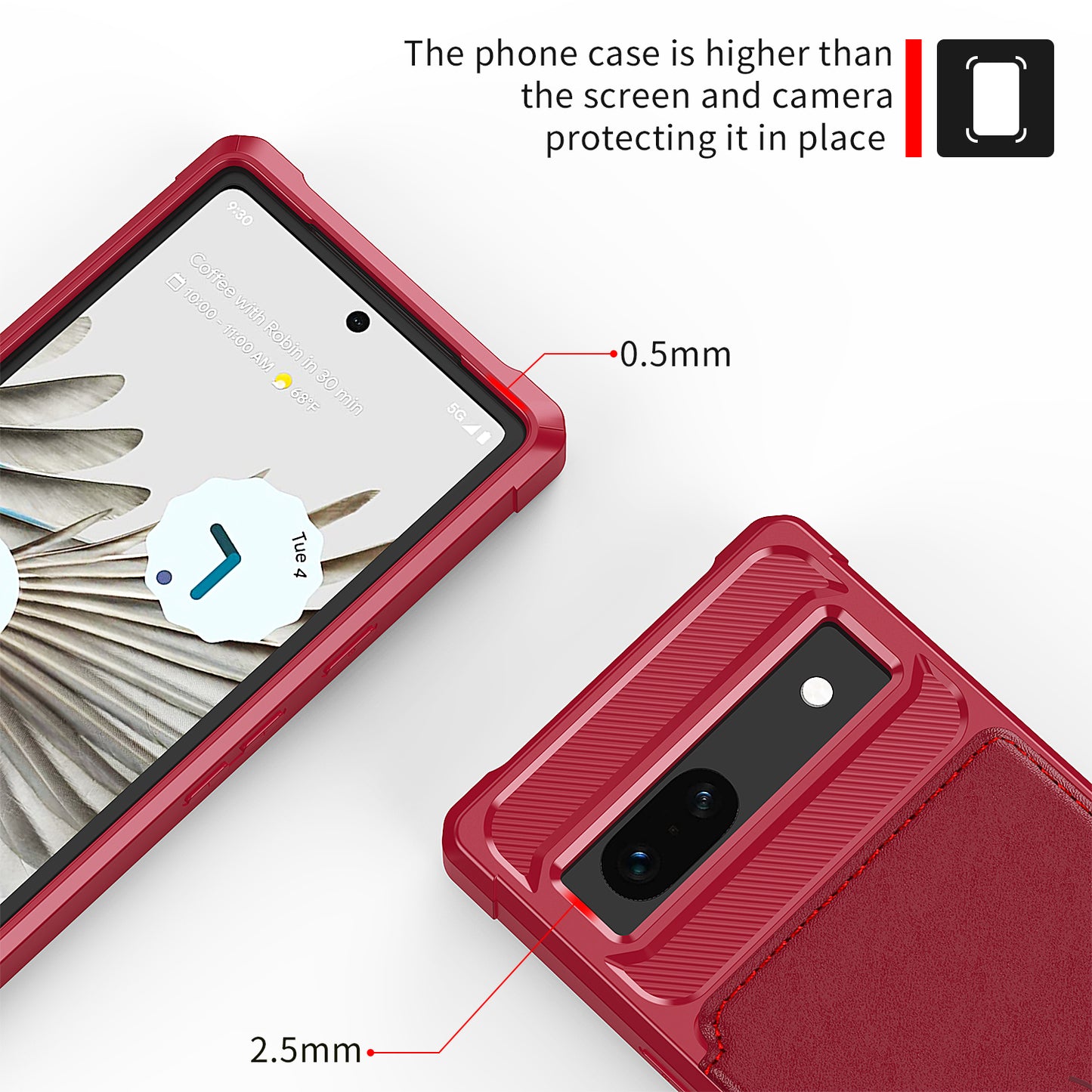 ZM03 For Google Pixel 7a PU Leather Coated TPU Case Card Holder Kickstand Phone Cover