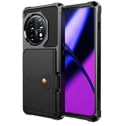 ZM03 For OnePlus 11 5G Shockproof Case PU Leather Coated TPU Phone Cover with Card Holder, Kickstand