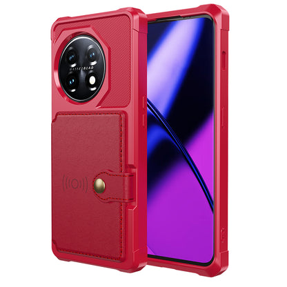 ZM03 For OnePlus 11 5G Shockproof Case PU Leather Coated TPU Phone Cover with Card Holder, Kickstand