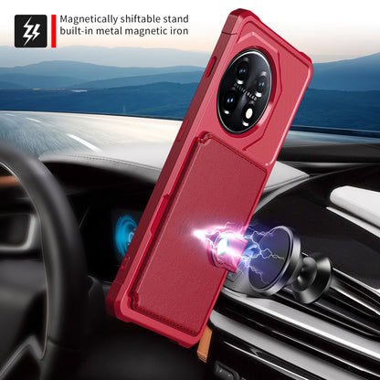 ZM03 For OnePlus 11 5G Shockproof Case PU Leather Coated TPU Phone Cover with Card Holder, Kickstand