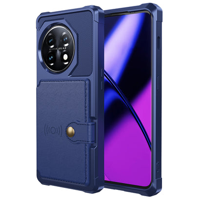ZM03 For OnePlus 11 5G Shockproof Case PU Leather Coated TPU Phone Cover with Card Holder, Kickstand