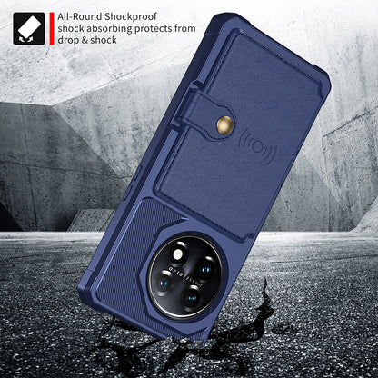 ZM03 For OnePlus 11 5G Shockproof Case PU Leather Coated TPU Phone Cover with Card Holder, Kickstand