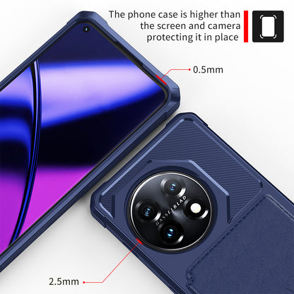 ZM03 For OnePlus 11 5G Shockproof Case PU Leather Coated TPU Phone Cover with Card Holder, Kickstand