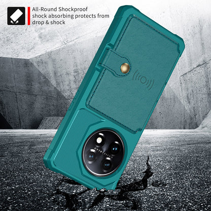ZM03 For OnePlus 11 5G Shockproof Case PU Leather Coated TPU Phone Cover with Card Holder, Kickstand