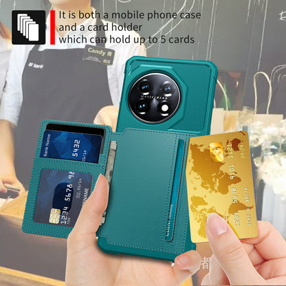 ZM03 For OnePlus 11 5G Shockproof Case PU Leather Coated TPU Phone Cover with Card Holder, Kickstand