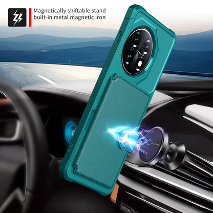 ZM03 For OnePlus 11 5G Shockproof Case PU Leather Coated TPU Phone Cover with Card Holder, Kickstand
