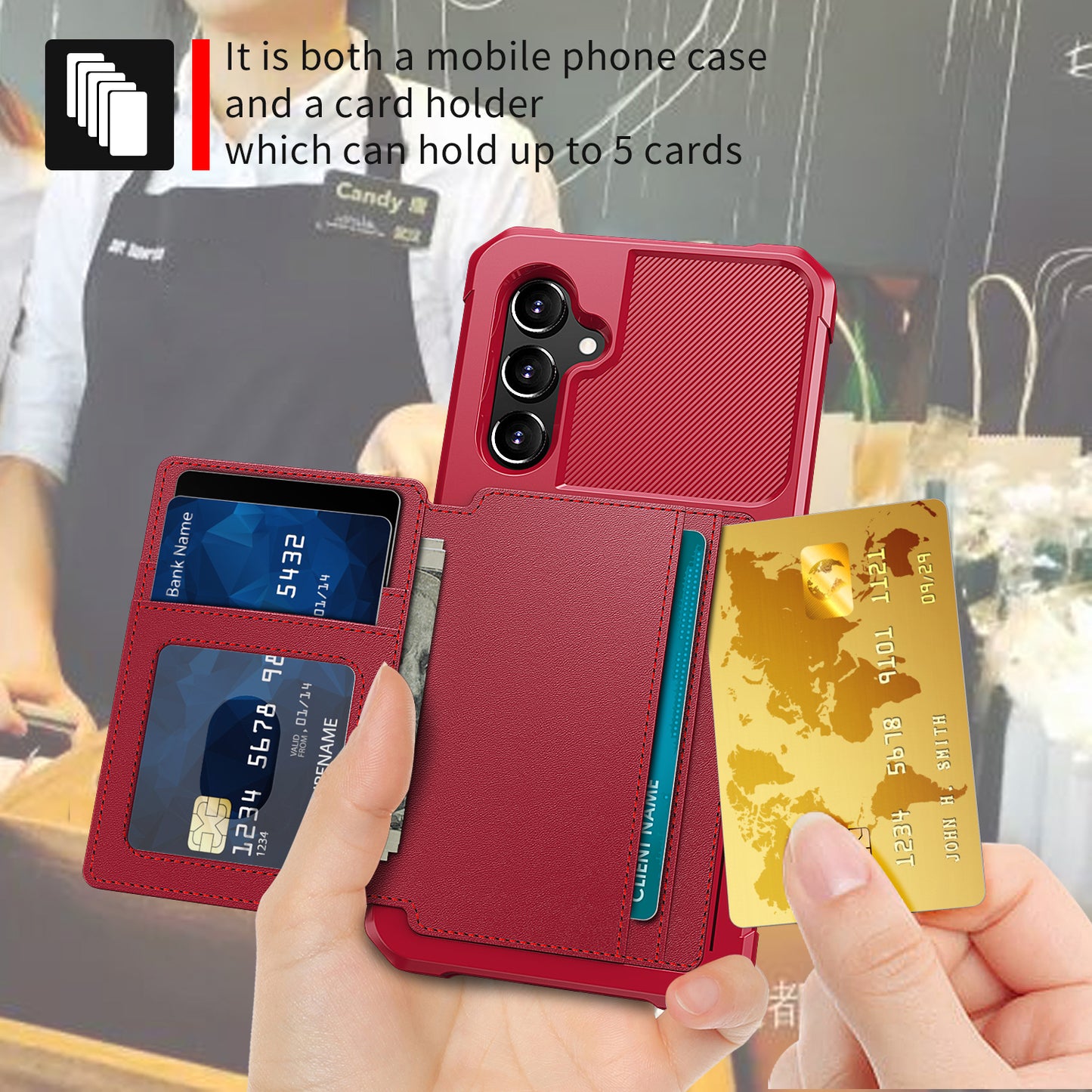 ZM03 For Samsung Galaxy A34 5G Kickstand Case PU Leather Coated TPU Phone Shell with Card Holder