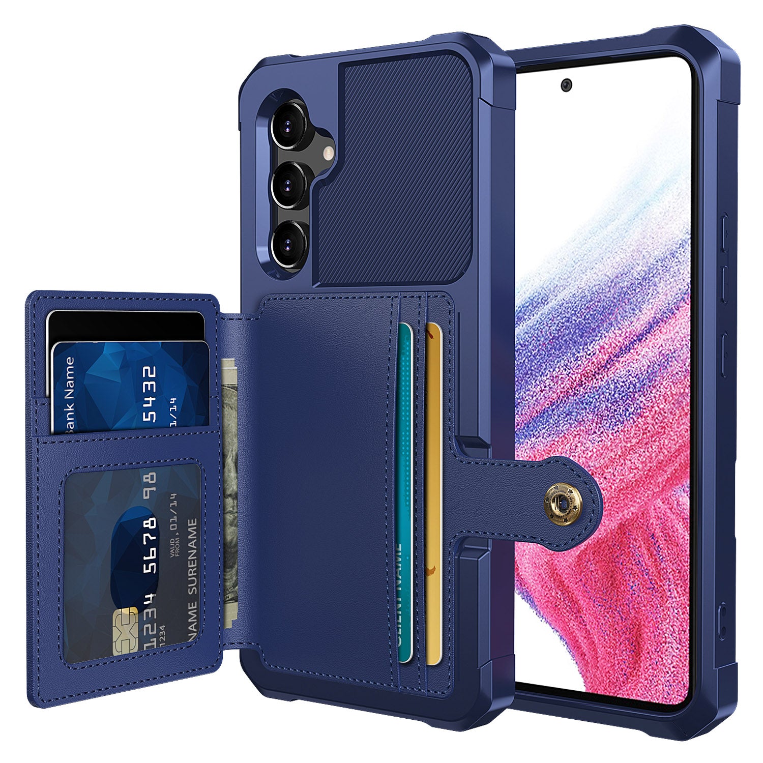 ZM03 For Samsung Galaxy A34 5G Kickstand Case PU Leather Coated TPU Phone Shell with Card Holder