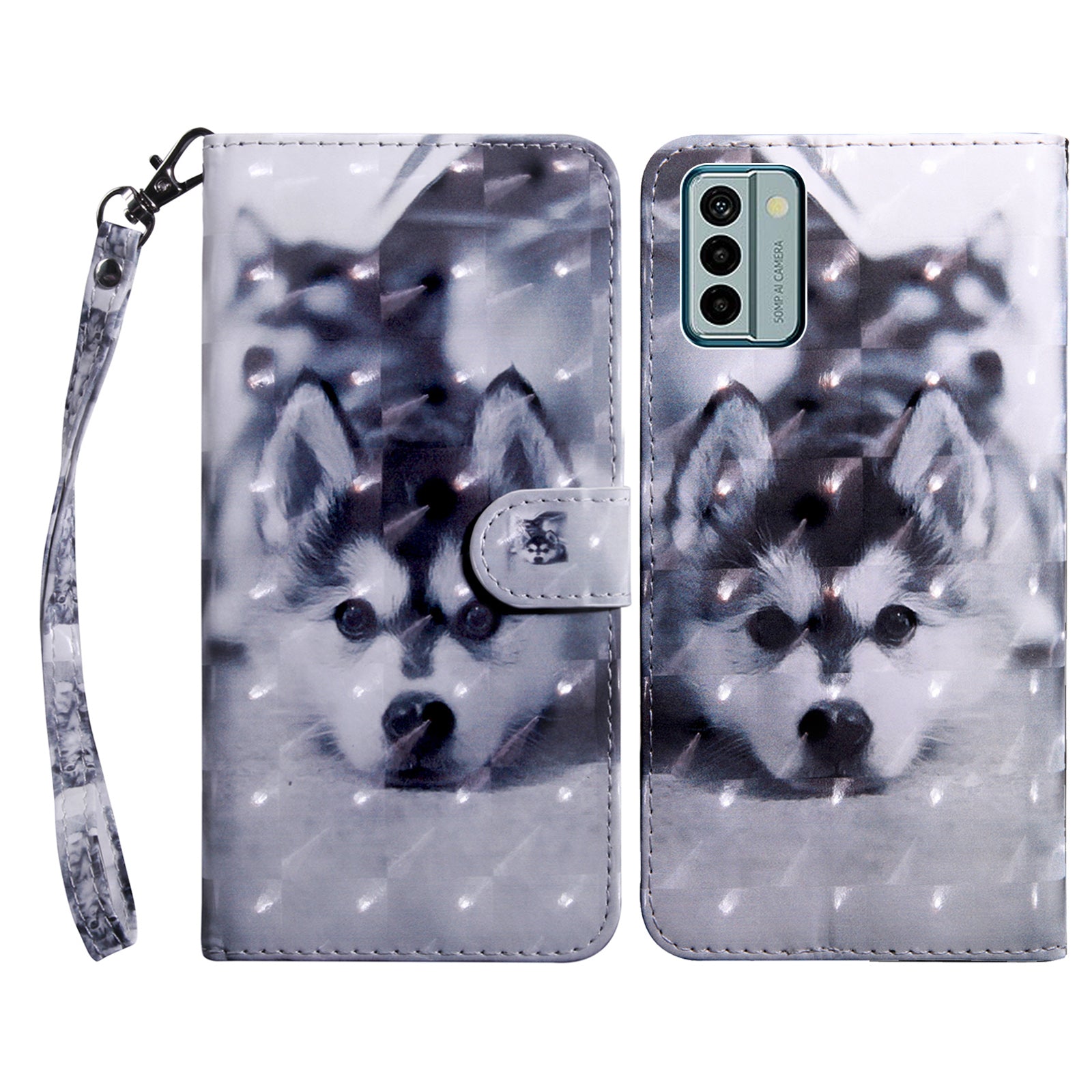 For Nokia G22 3D Pattern Printing PU Leather Case Wallet Stand Cell Phone Cover with Strap