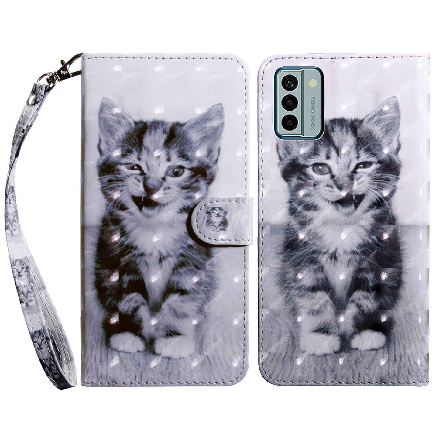 For Nokia G22 3D Pattern Printing PU Leather Case Wallet Stand Cell Phone Cover with Strap