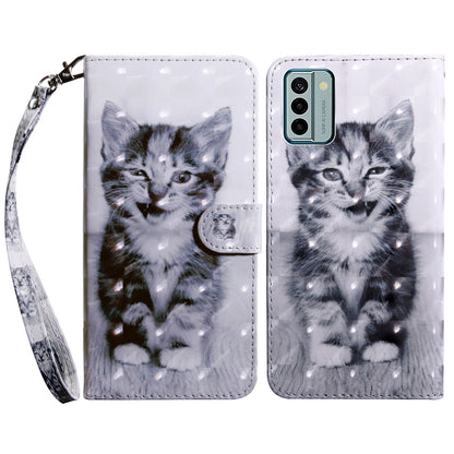 For Nokia G22 3D Pattern Printing PU Leather Case Wallet Stand Cell Phone Cover with Strap