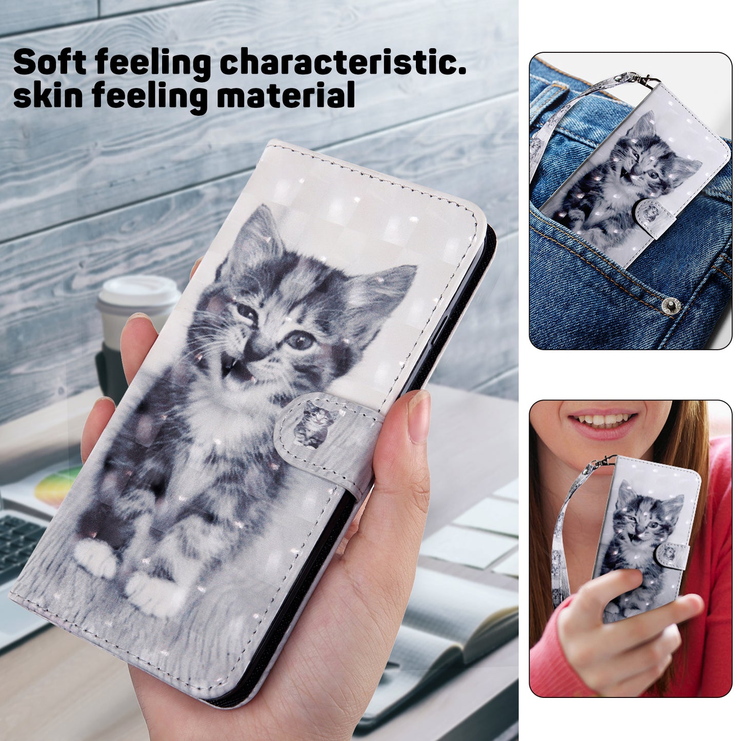 For Nokia G22 3D Pattern Printing PU Leather Case Wallet Stand Cell Phone Cover with Strap