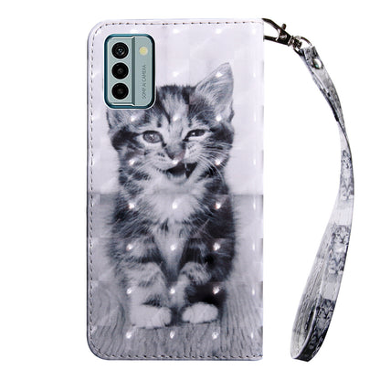 For Nokia G22 3D Pattern Printing PU Leather Case Wallet Stand Cell Phone Cover with Strap