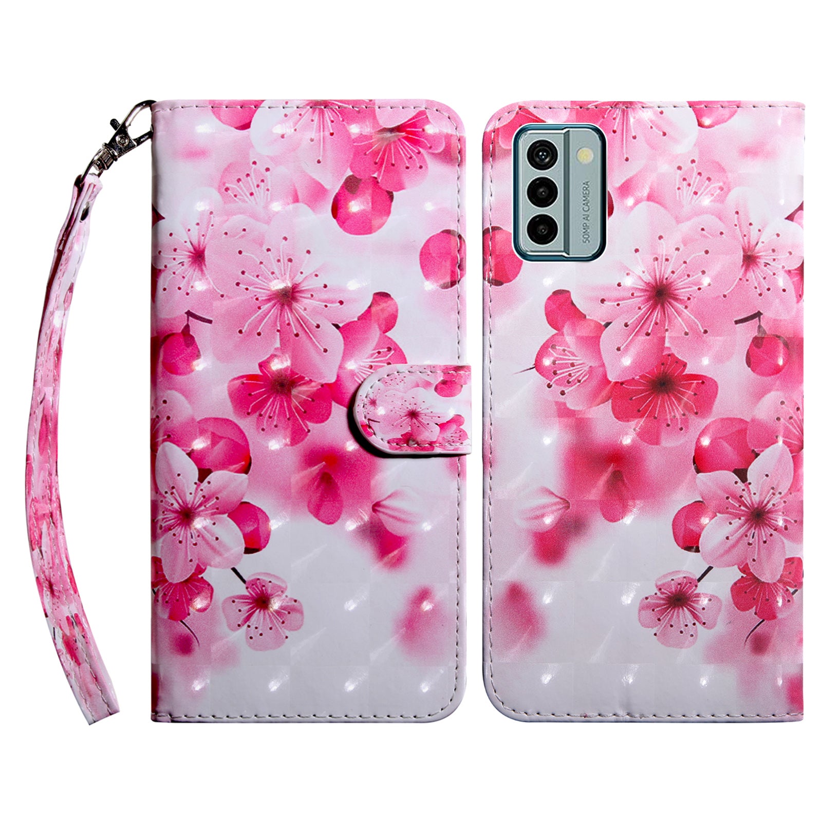 For Nokia G22 3D Pattern Printing PU Leather Case Wallet Stand Cell Phone Cover with Strap