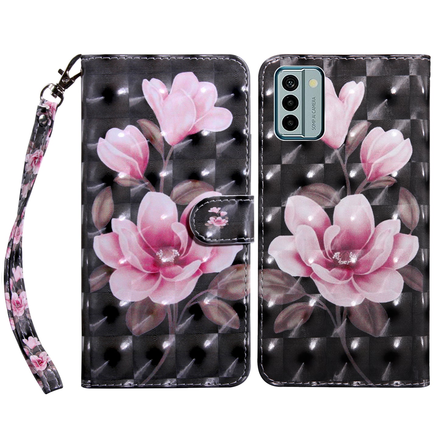 For Nokia G22 3D Pattern Printing PU Leather Case Wallet Stand Cell Phone Cover with Strap