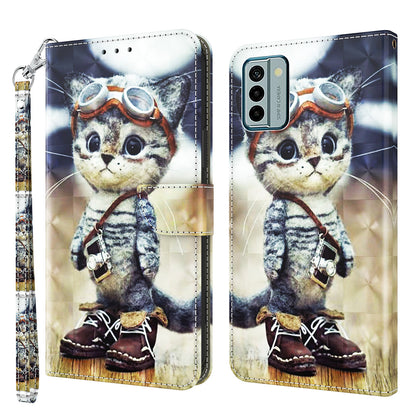 For Nokia G22 3D Pattern Printing PU Leather Case Wallet Stand Cell Phone Cover with Strap