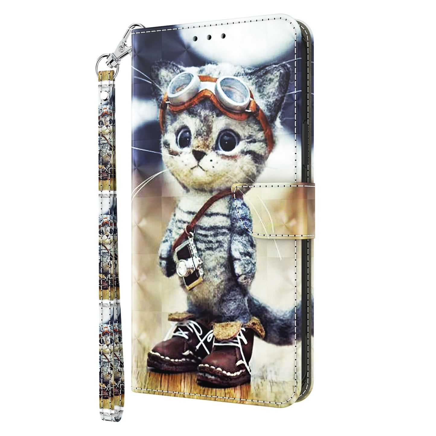 For Nokia G22 3D Pattern Printing PU Leather Case Wallet Stand Cell Phone Cover with Strap