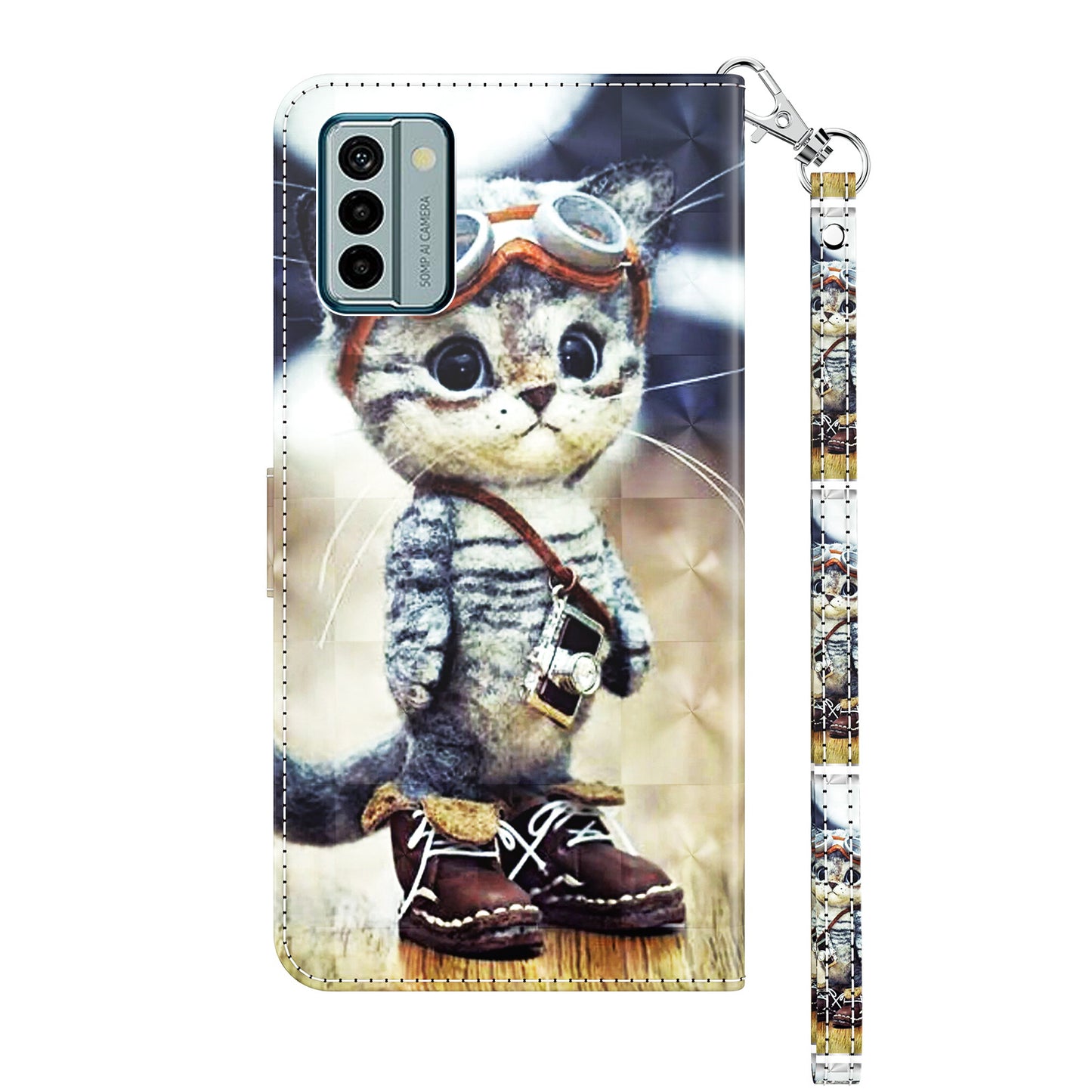 For Nokia G22 3D Pattern Printing PU Leather Case Wallet Stand Cell Phone Cover with Strap