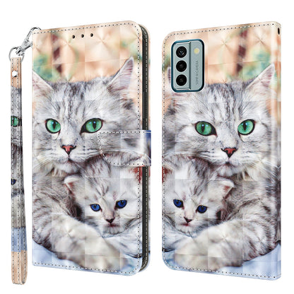 For Nokia G22 3D Pattern Printing PU Leather Case Wallet Stand Cell Phone Cover with Strap
