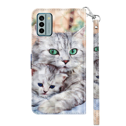 For Nokia G22 3D Pattern Printing PU Leather Case Wallet Stand Cell Phone Cover with Strap