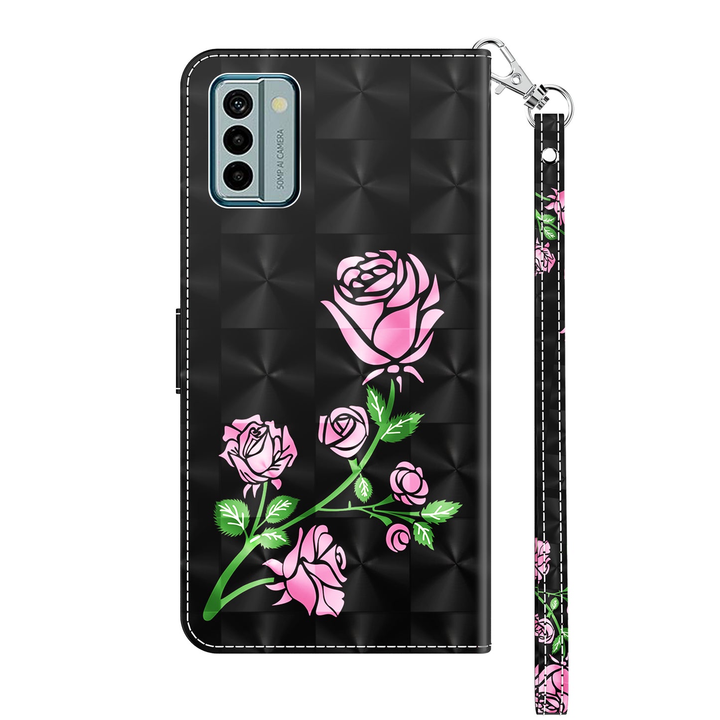 For Nokia G22 3D Pattern Printing PU Leather Case Wallet Stand Cell Phone Cover with Strap