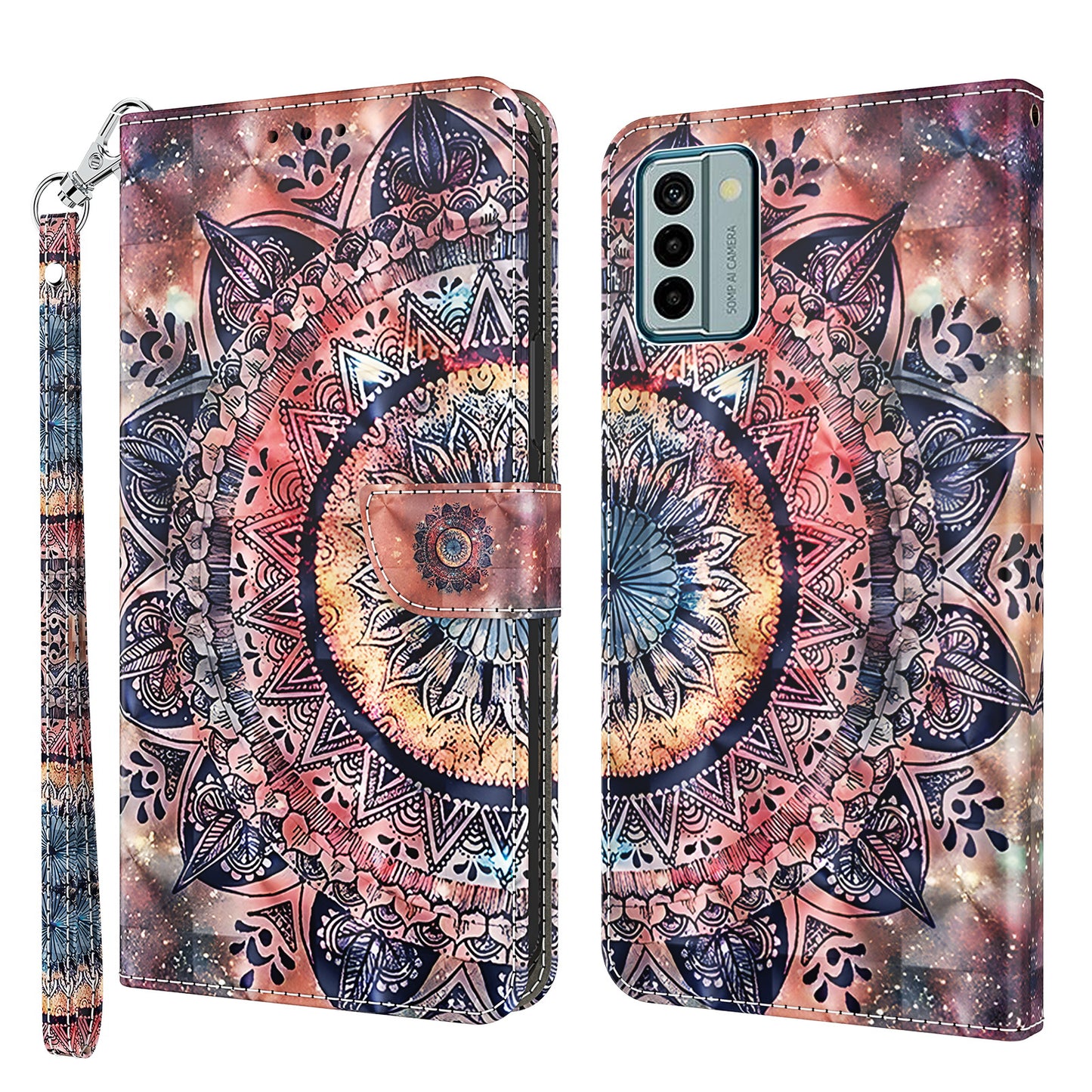 For Nokia G22 3D Pattern Printing PU Leather Case Wallet Stand Cell Phone Cover with Strap