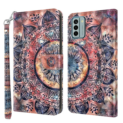 For Nokia G22 3D Pattern Printing PU Leather Case Wallet Stand Cell Phone Cover with Strap