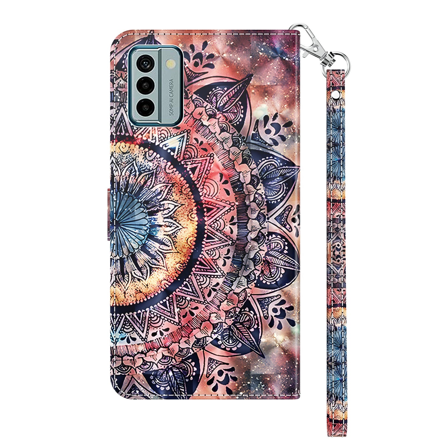 For Nokia G22 3D Pattern Printing PU Leather Case Wallet Stand Cell Phone Cover with Strap