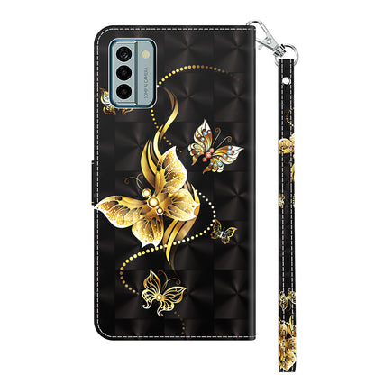 For Nokia G22 3D Pattern Printing PU Leather Case Wallet Stand Cell Phone Cover with Strap