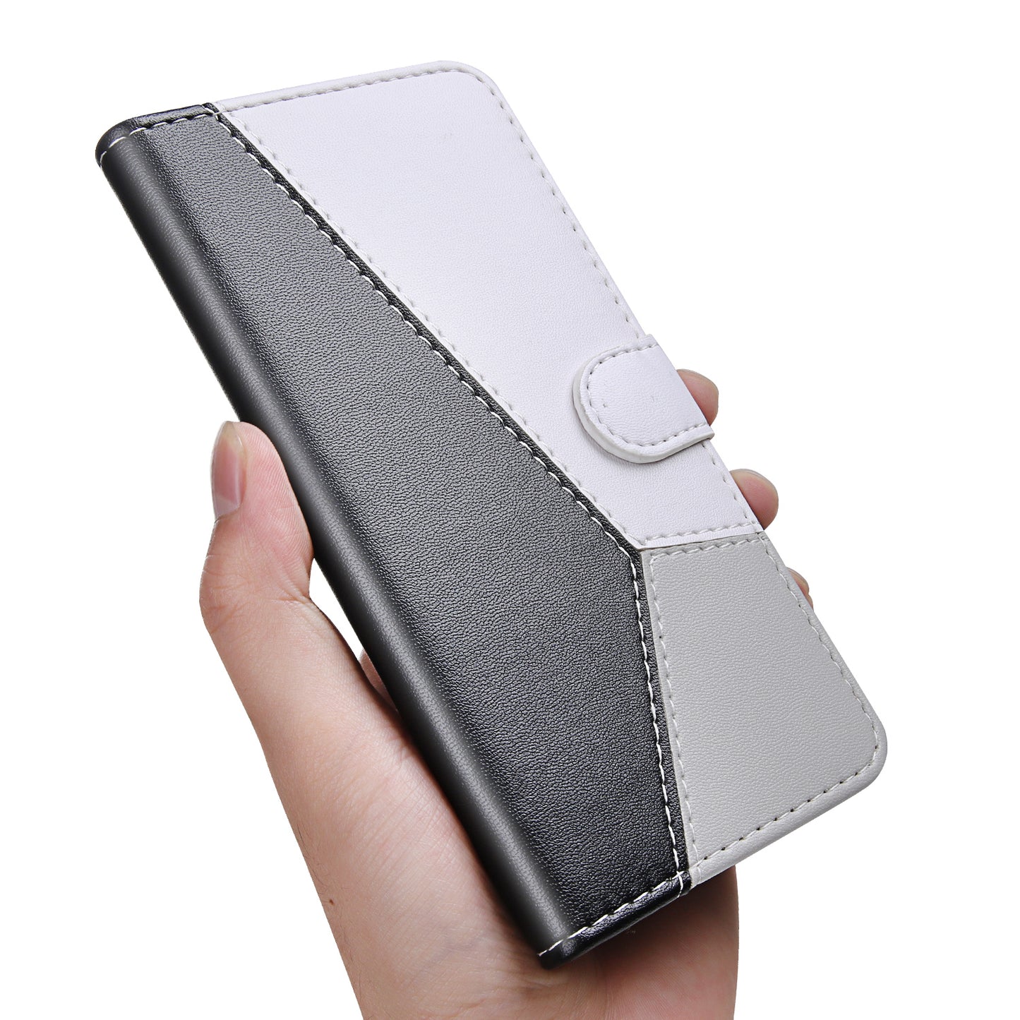 For Samsung Galaxy A34 5G Three-color Splicing Stand Wallet Phone Cover PU Leather Phone Case