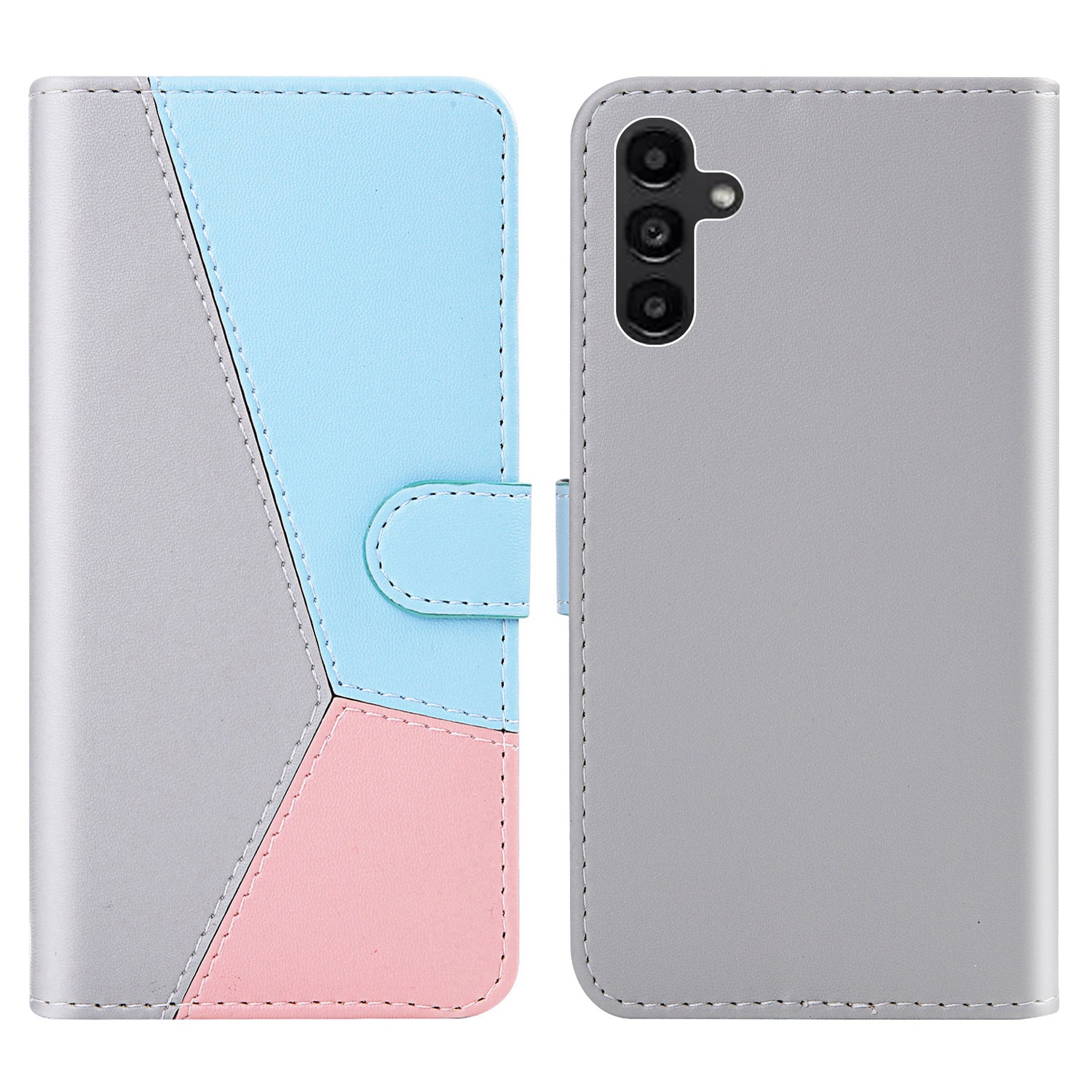 For Samsung Galaxy A34 5G Three-color Splicing Stand Wallet Phone Cover PU Leather Phone Case