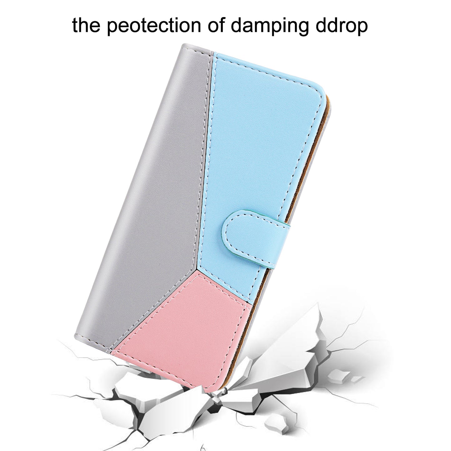 For Samsung Galaxy A34 5G Three-color Splicing Stand Wallet Phone Cover PU Leather Phone Case