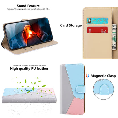 For Samsung Galaxy A34 5G Three-color Splicing Stand Wallet Phone Cover PU Leather Phone Case