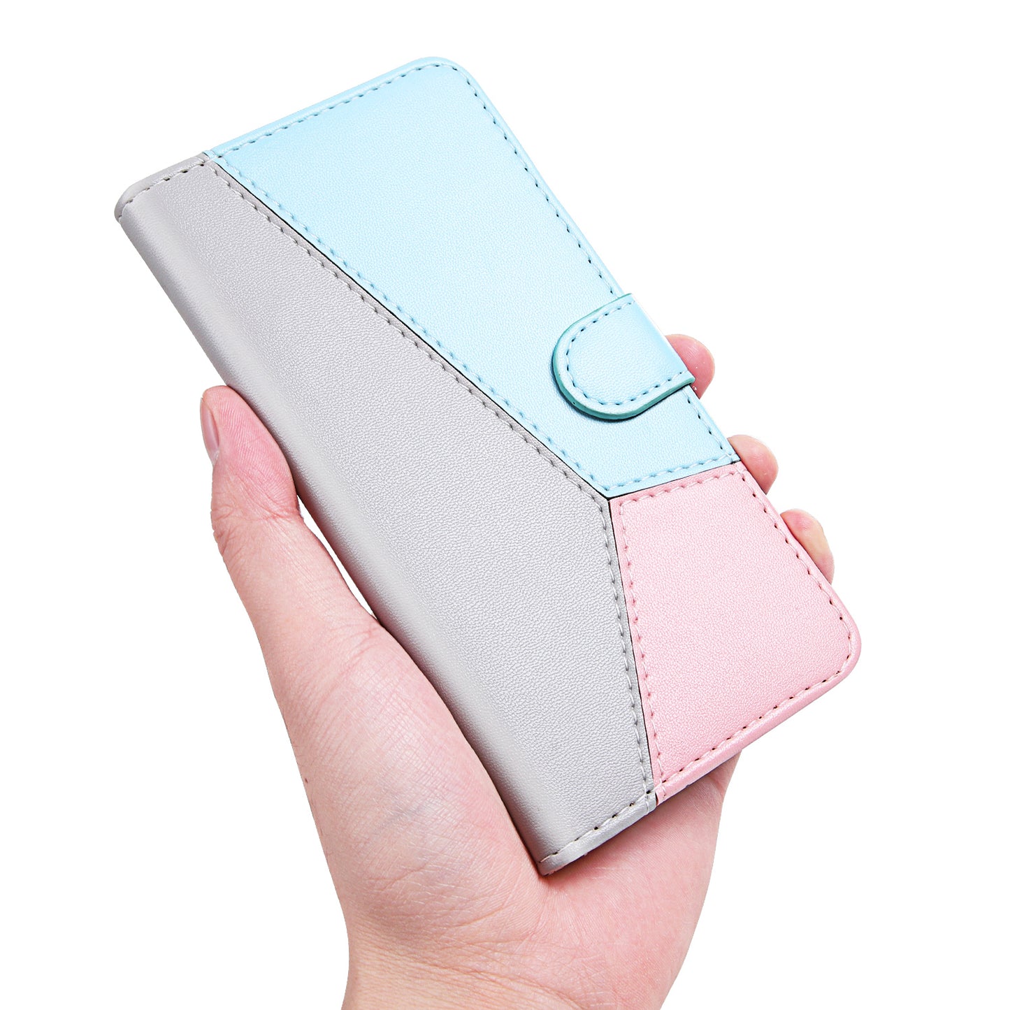 For Samsung Galaxy A34 5G Three-color Splicing Stand Wallet Phone Cover PU Leather Phone Case