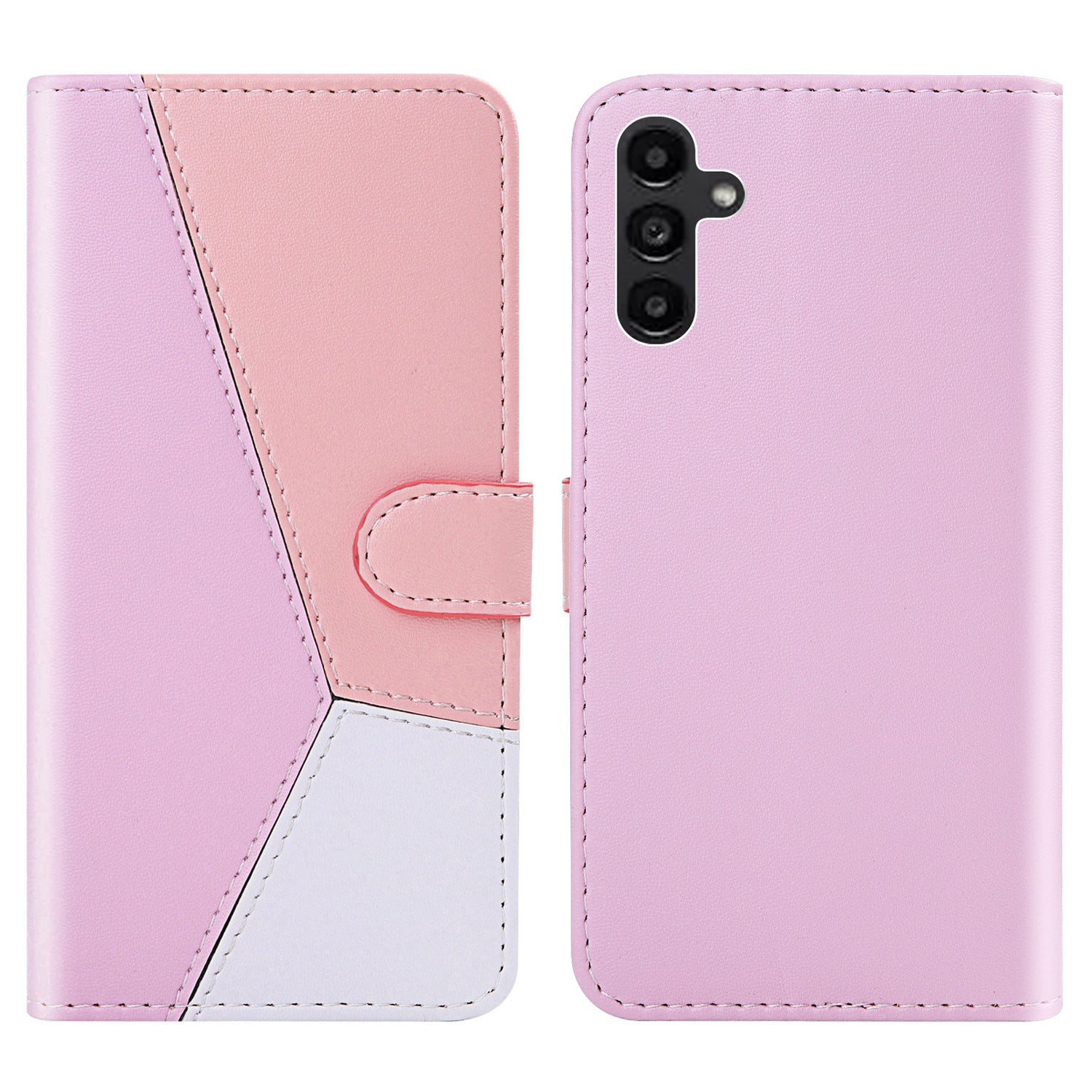 For Samsung Galaxy A34 5G Three-color Splicing Stand Wallet Phone Cover PU Leather Phone Case