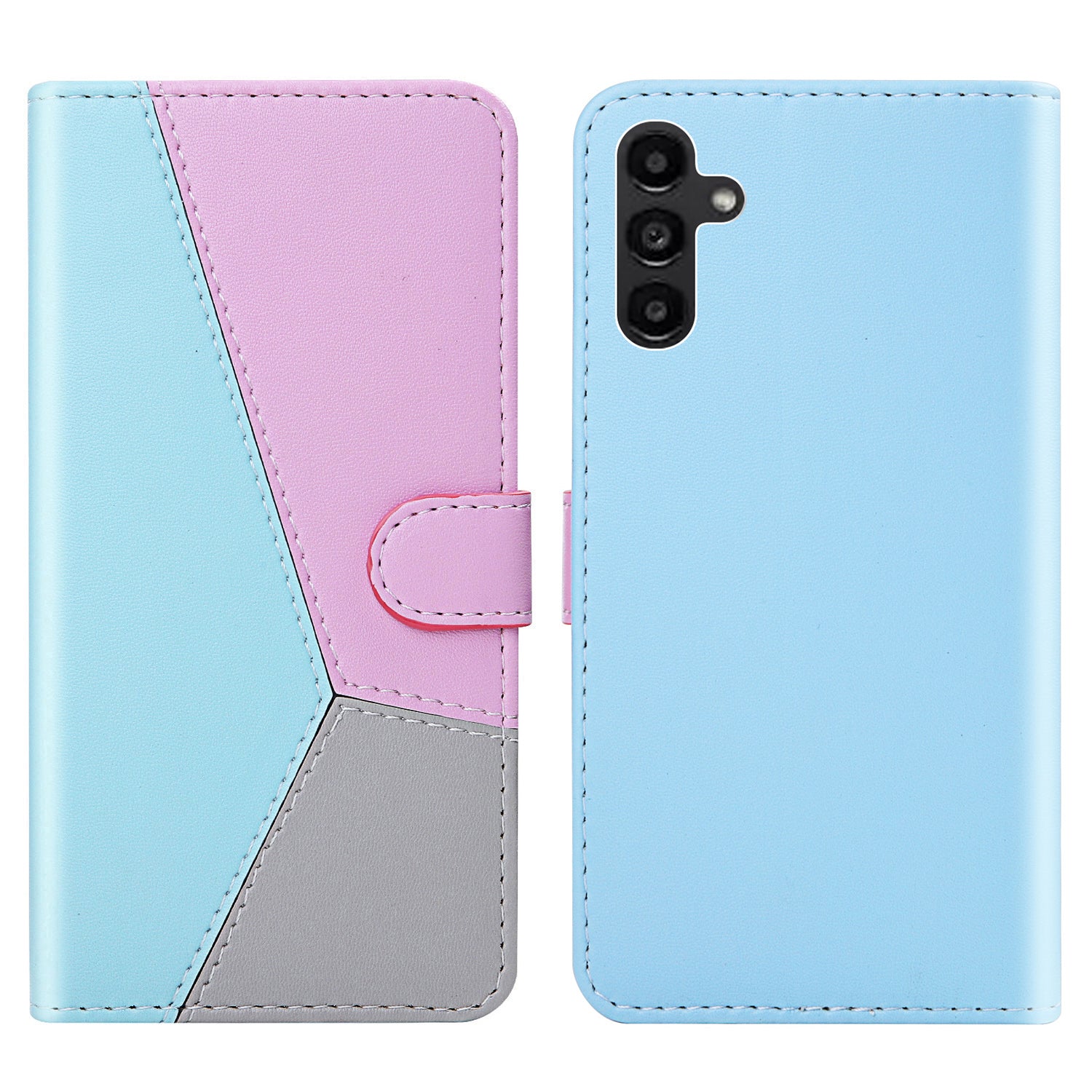 For Samsung Galaxy A34 5G Three-color Splicing Stand Wallet Phone Cover PU Leather Phone Case