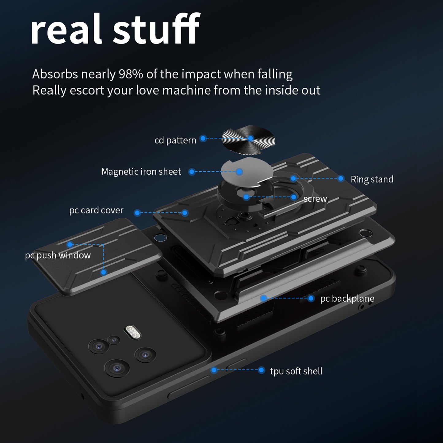 Card Holder Protective Cover for Xiaomi 13 5G Ring Kickstand Phone Case with Slide Camera Protection