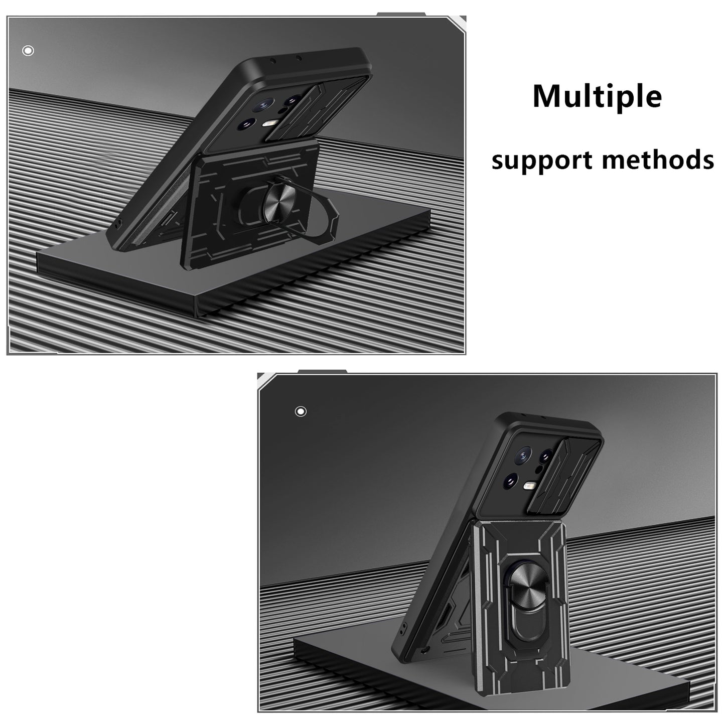 Card Holder Protective Cover for Xiaomi 13 5G Ring Kickstand Phone Case with Slide Camera Protection