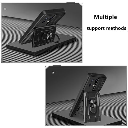 Card Holder Protective Cover for Xiaomi 13 5G Ring Kickstand Phone Case with Slide Camera Protection