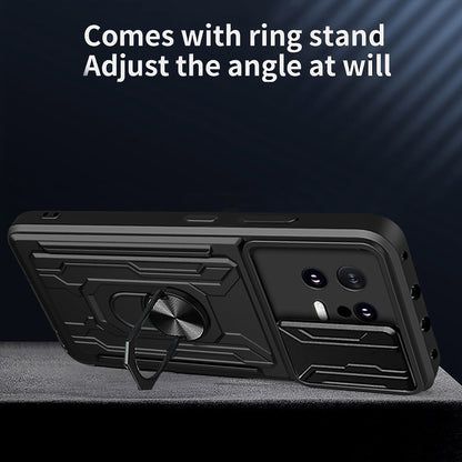 Card Holder Protective Cover for Xiaomi 13 5G Ring Kickstand Phone Case with Slide Camera Protection