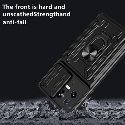 Card Holder Protective Cover for Xiaomi 13 5G Ring Kickstand Phone Case with Slide Camera Protection