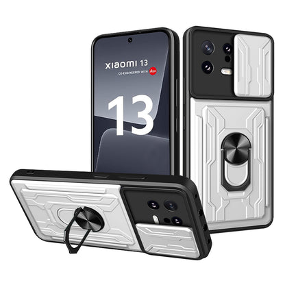 Card Holder Protective Cover for Xiaomi 13 5G Ring Kickstand Phone Case with Slide Camera Protection