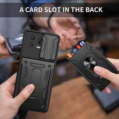 Card Holder Protective Cover for Xiaomi 13 5G Ring Kickstand Phone Case with Slide Camera Protection