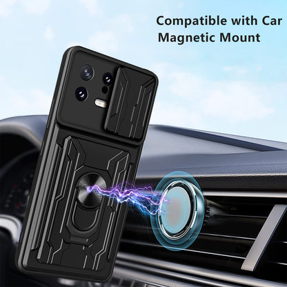 Card Holder Protective Cover for Xiaomi 13 5G Ring Kickstand Phone Case with Slide Camera Protection