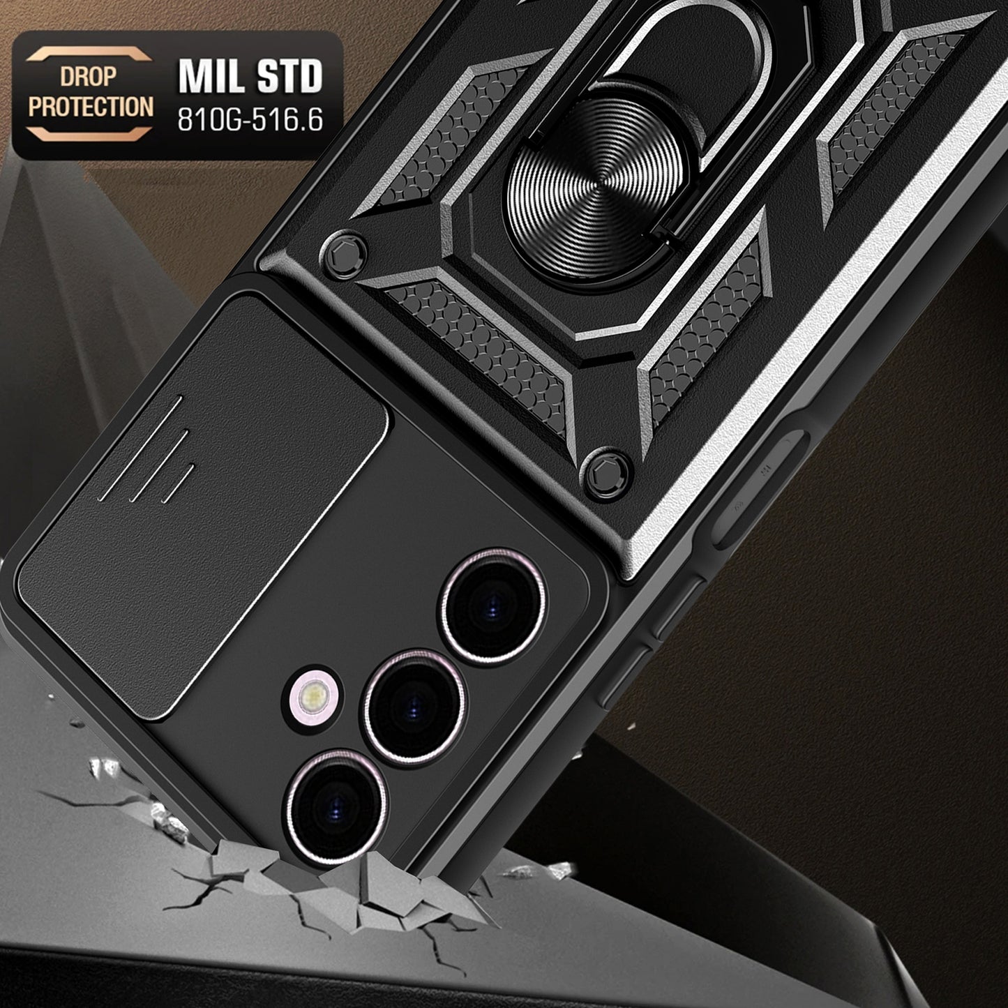 For Samsung Galaxy A24 4G Shockproof Kickstand PC+TPU Phone Case Slide Lens Protection Cover