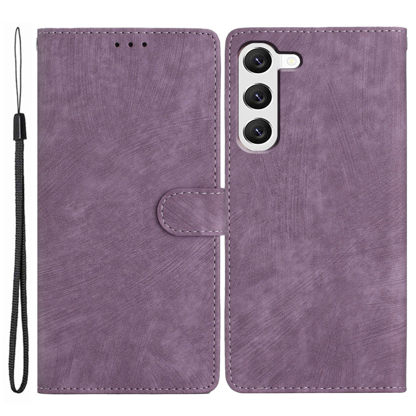 For Samsung Galaxy S23 Solid Color Leather Wallet Protective Cover Skin-touch Stand Phone Case
